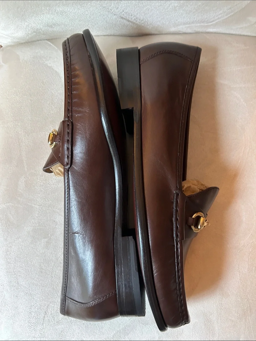 Cole Haan Dark Brown Leather Bit Loafers with Gold Hardware